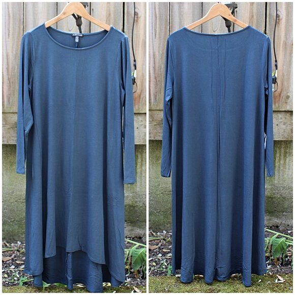 Eileen Fisher - Bateau Neck Maxi Dress in Viscose Jersey, Storm Blue, Large - Picture 1 of 8